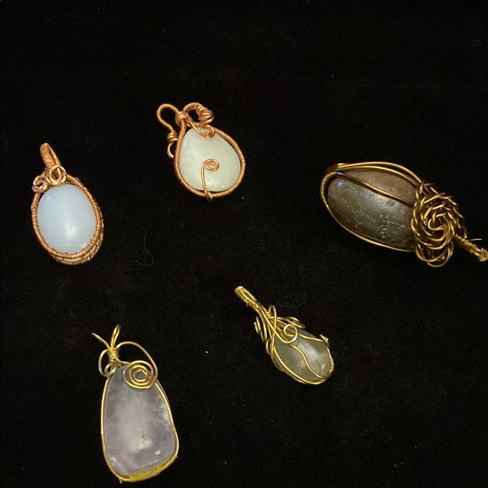 Elegant Gold and Silver Wire Wrapped Pendant Set
